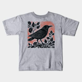 Lino Cut Bird Kids T-Shirt